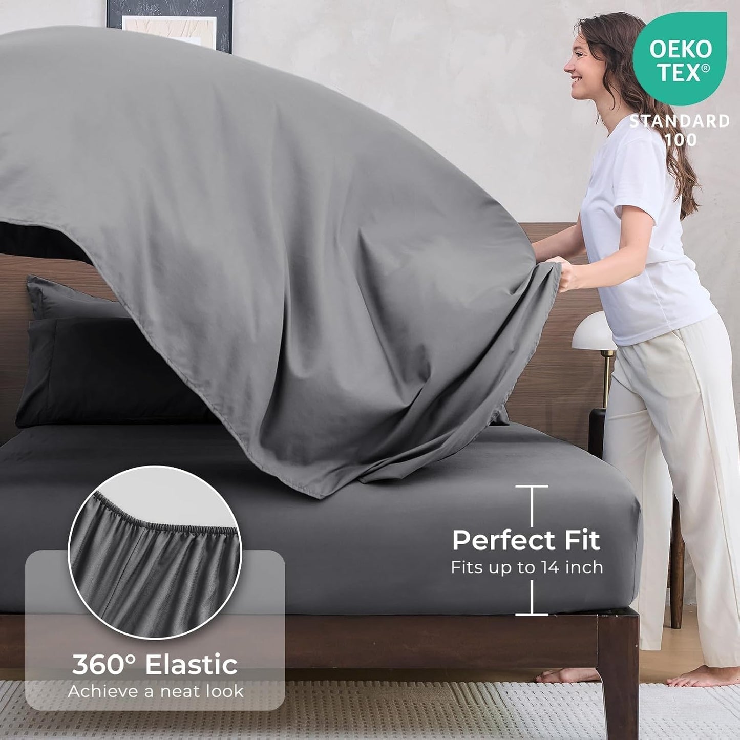 7 Pieces Queen Comforter Set, All Season Reversible Bed in a Bag Queen, Ultra Soft Queen Bedding Set with Grey Comforter, Flat Sheet, Fitted Sheet, Pillowcases, Pillow Shams, Dark Grey