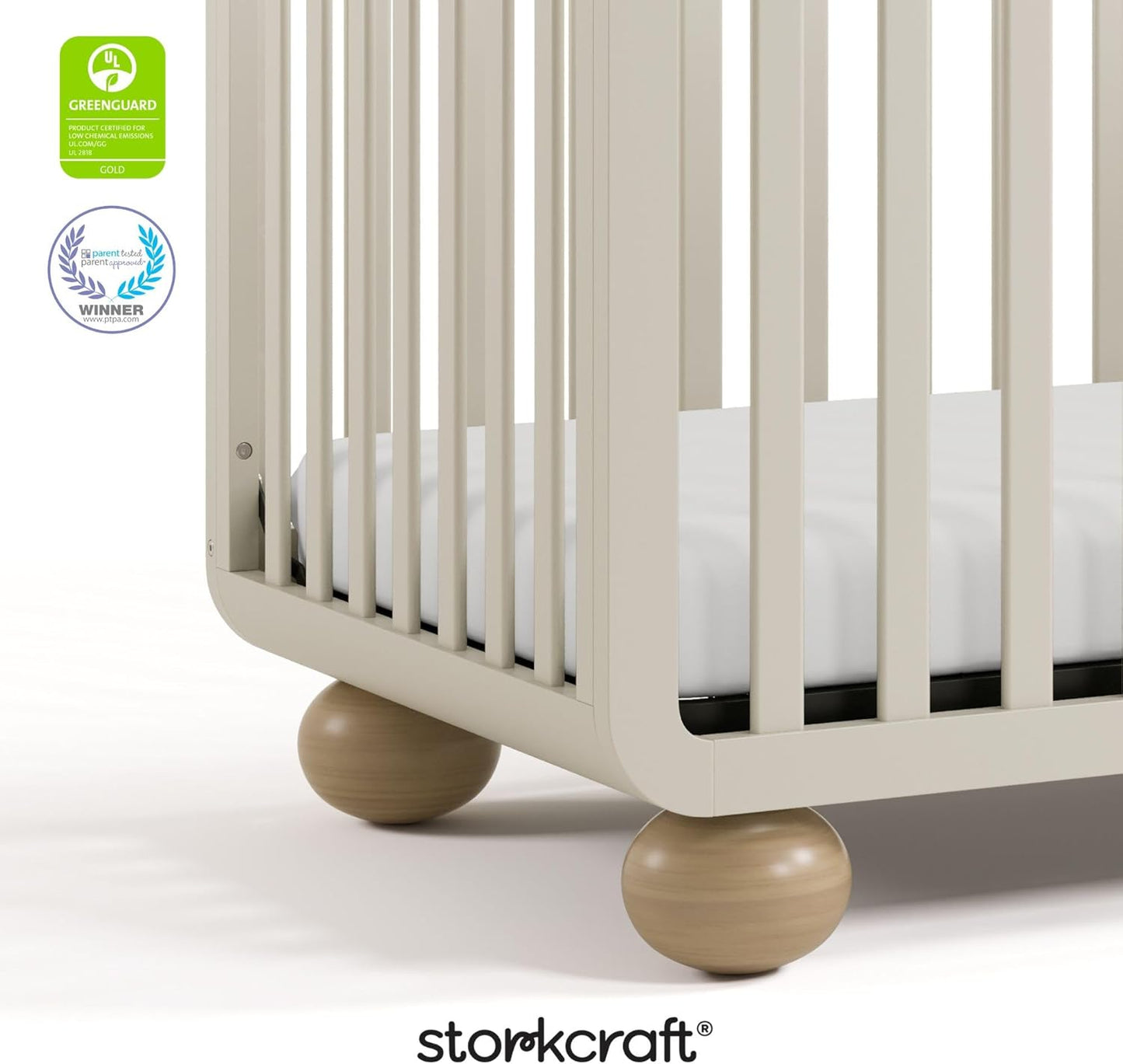 Amalfi Convertible Crib with Toddler Guardrail (Frosted Oat & Driftwood) – GREENGUARD Gold Certified, Toddler Bed Conversion Kit Included, Fits Standard Crib Mattress, Converts to Full Bed