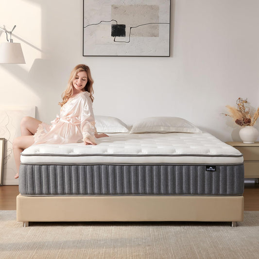 Queen Size Mattress 12 Inch, Hybrid Memory Foam Mattress with Zoned Pocket Coils Support and Motion Isolation Design, Strengthen Edge Support,Certipur-Us Certified, Medium Firm in a Box
