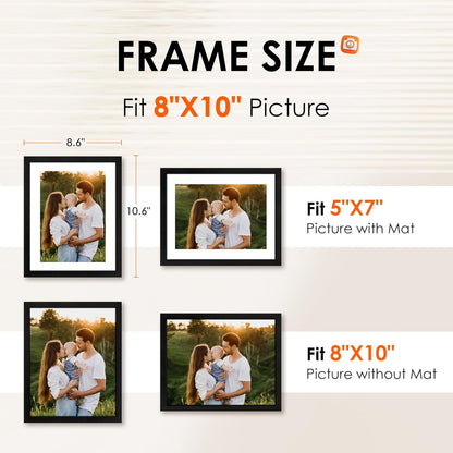 8X10 Picture Frame Set of 2, Photo Frame with HD Plexiglass, Display Pictures 5X7 with Mat or 8X10 without Mat Multi Picture Frames Collage for Tabletop or Wall Display, Black