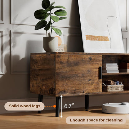TV Stand for 55 Inch TV, Entertainment Center with Adjustable Shelf, 2 Cabinets, TV Console Table, Media Console, Solid Wood Feet, Cord Holes, for Living Room, Bedroom, Rustic Brown