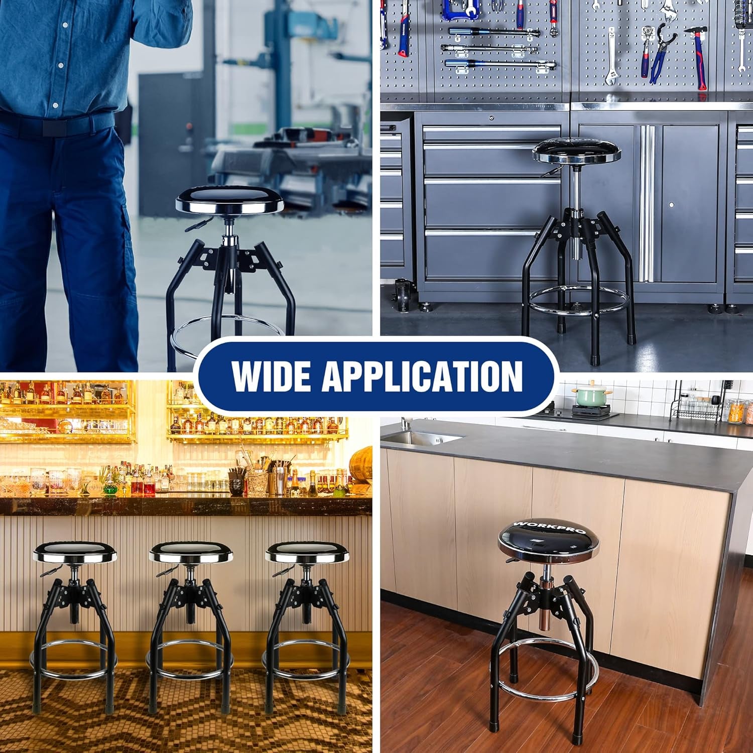 Heavy Duty Adjustable Hydraulic Shop Stool,Garage Bar Stool, 29In to 33.86In, 330-Pound Capacity, Black