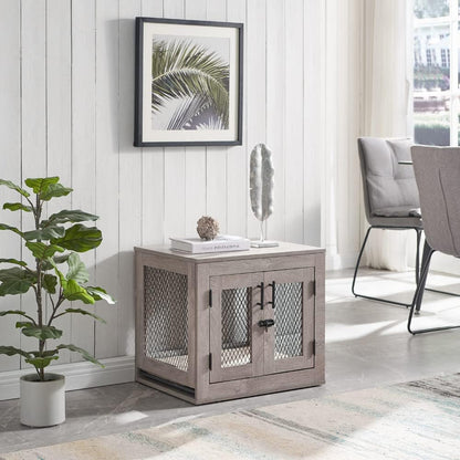 25.5 Inch Dog Crate Furniture, Wooden Dog Kennel for Small Breed, Indoor Wood Dog Cage, inside Side End Table Crate with Tray and Dog Bed for Puppy, Cats, Min Pigs, Rabbit, up to 25 Lbs