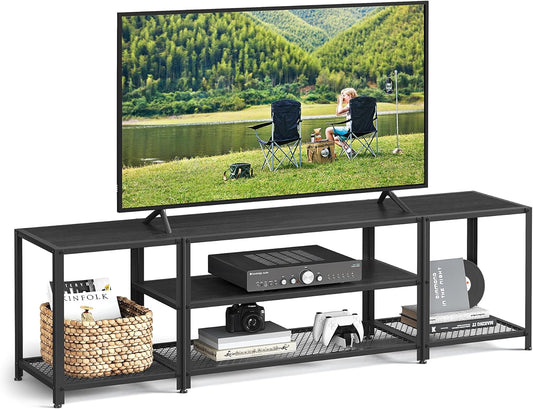 Modern TV Stand for Tvs up to 75 Inches, 3-Tier Entertainment Center, Industrial TV Console Table with Open Storage Shelves, for Living Room, Bedroom, Black with Wood Grain ULTV098B22