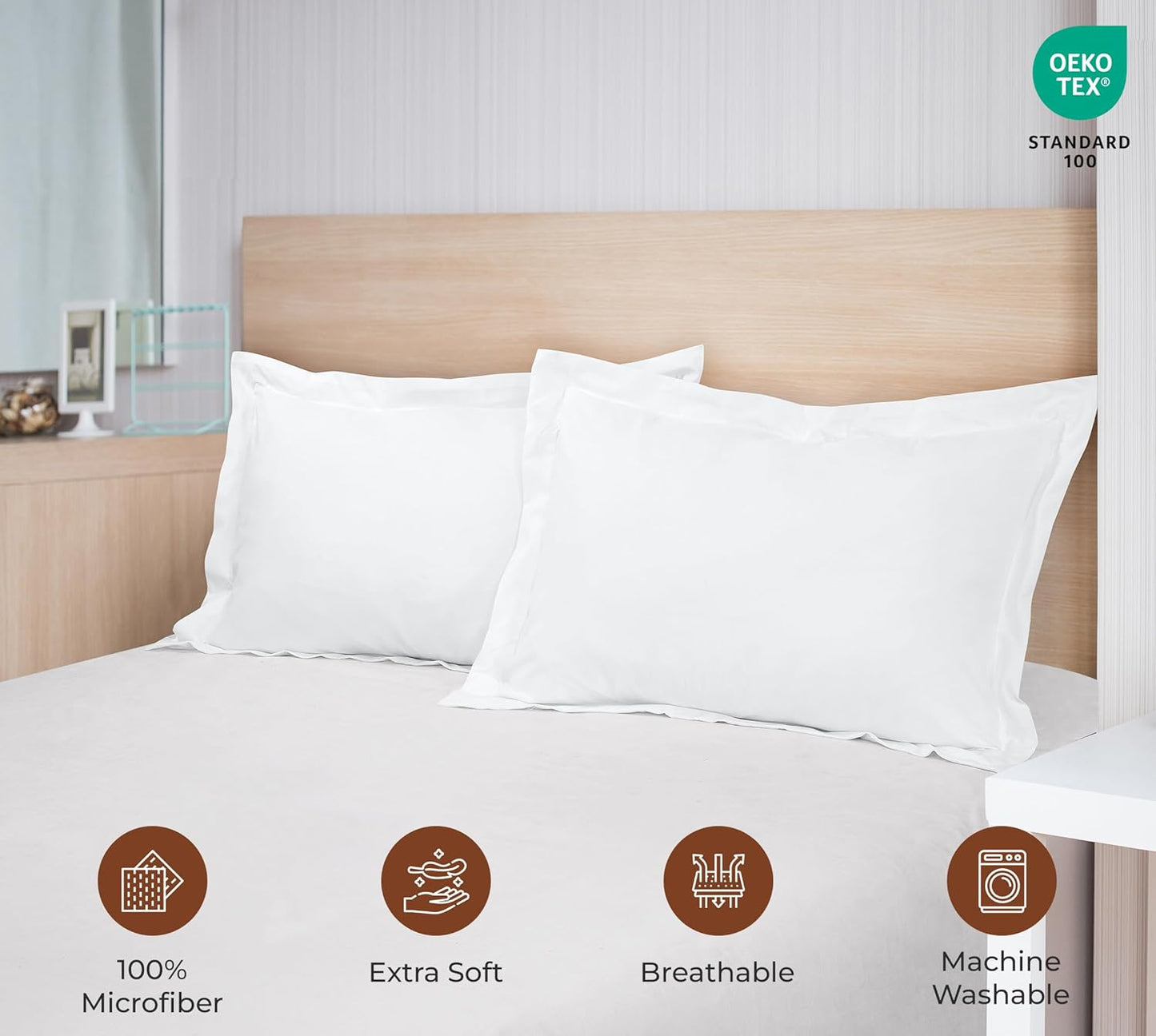 Pillow Shams 2 Pack King Size 20X36 Inch - Brushed 1800 Microfiber - Bed Pillow Shams, Wrinkle Resistant Super Soft and Cozy - Back Overlap Closure - Oxford Pillowcase (King, White)