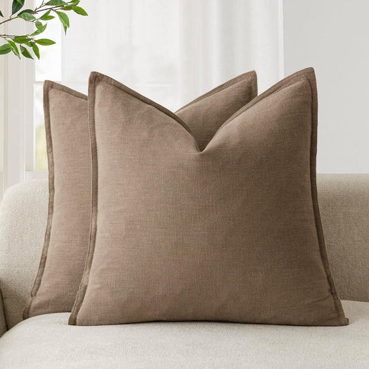 Pack of 2, Decorative Linen Soild Throw Pillow Covers Soft Accent Cushion Case Boho Farmhouse Neutral Pillowcase for Chair Couch Sofa Bedroom Living Room Home Decor 20 X 20 Inch Light Brown