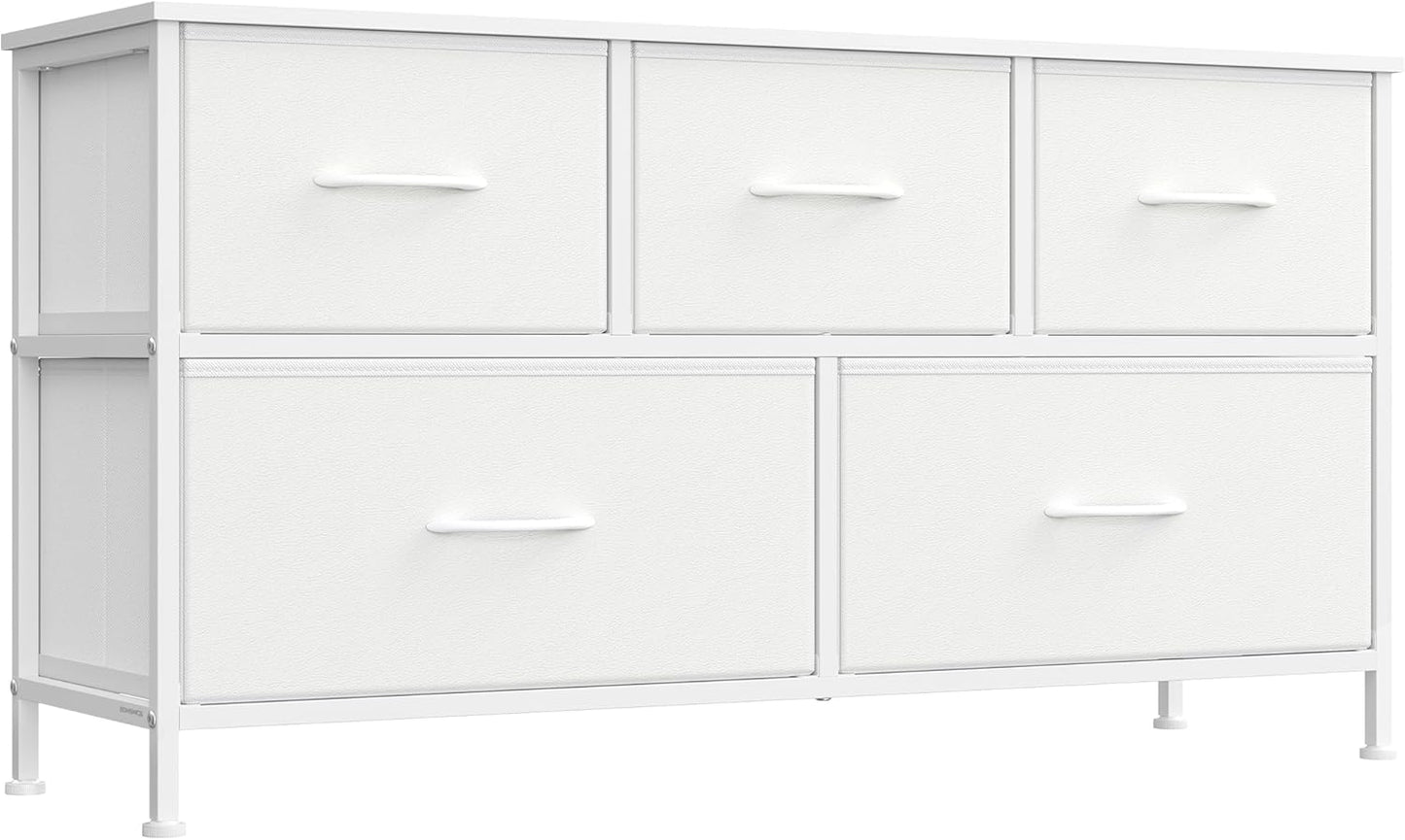 Dresser for Bedroom, Chest of Drawers, TV Stand, Steel, MDF, 5 Non-Woven Fabric Drawers, Storage Organizer Unit, Closet, Entryway, Ink Black and Ebony Black ULGS322B01S