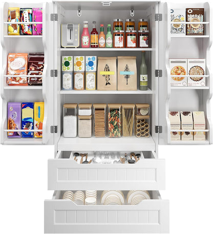 Kitchen Pantry Storage Cabinet with Drawers Freestanding Bathroom Storage Cabinets with Doors and Shelves, 47" Small Food Pantry Cabinet for Dining Room Craft Room, White