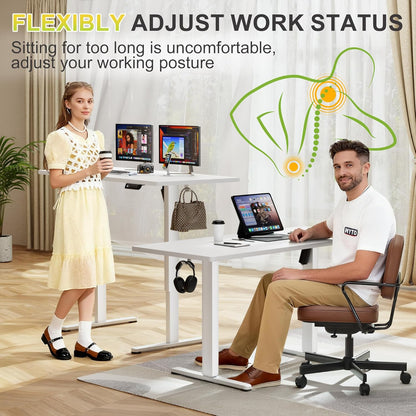 Electric Standing Desk, 45 X 24 Inches Sit Stand up Desk, Sit Stand Height Adjustable Home Office Desk with 4 Height Position Memory - with Splice Board (White, 45)