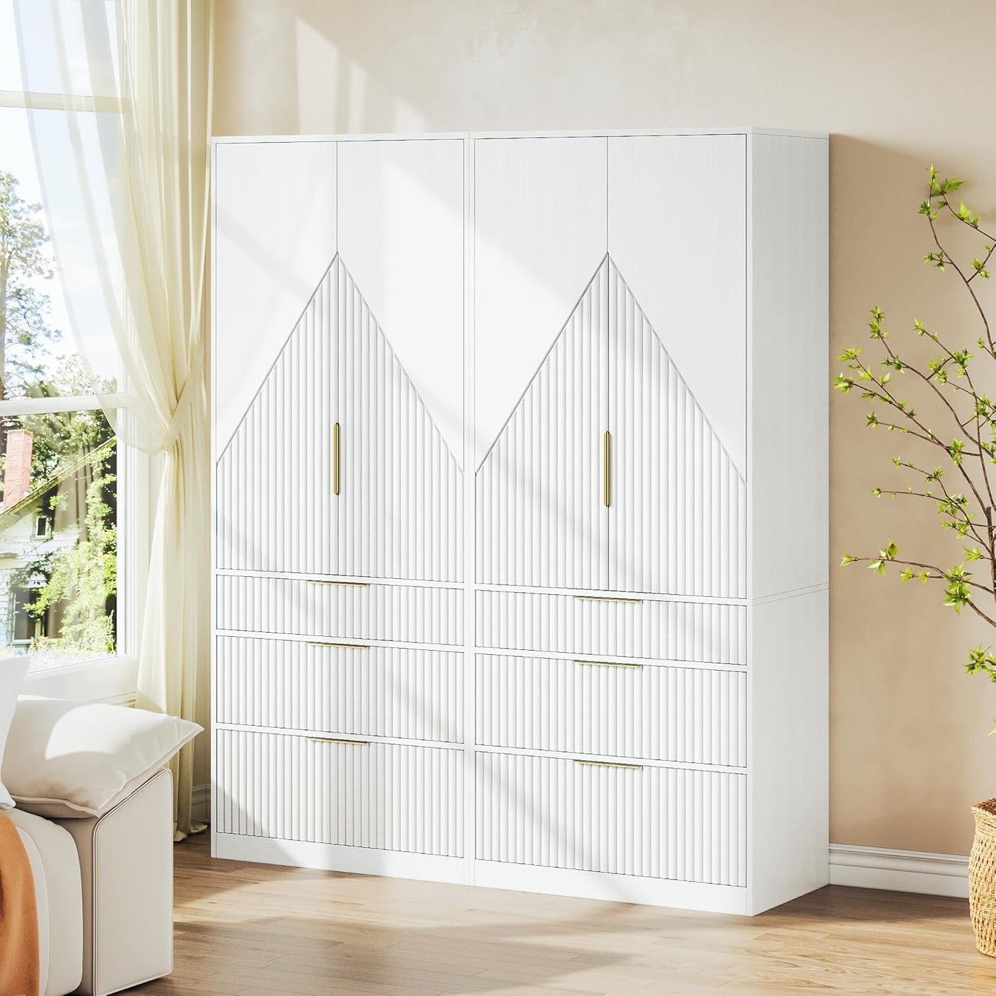 71.7" Wardrobe Armoire Wooden Closet with 2 Doors and 3 Drawers, Bedroom Armoire with Hanging Rod Shelf, Large Capacity Storage Wardrobe Armoire, Freestanding Wooden Closet Storage Cabinet White