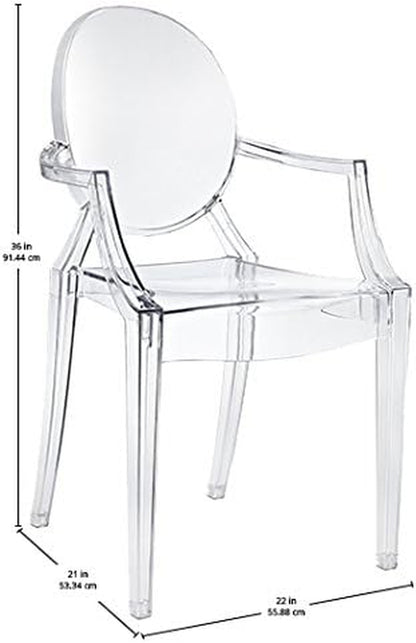Casper Modern Acrylic Stacking Kitchen and Dining Room Arm Chair in Clear - Fully Assembled