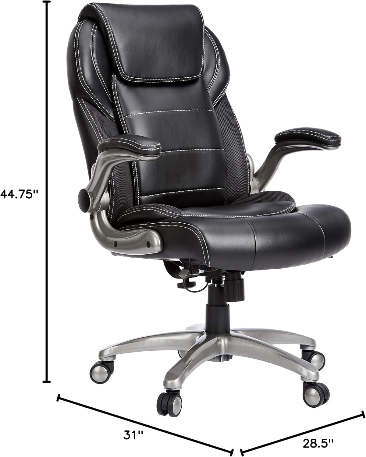 Ergonomic High-Back Office Chair with Flip-Up Arms and Lumbar Support, 29.5"D X 27.5"W X 44.75"H, Black