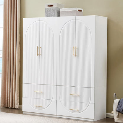 71" H 4 Doors Armoire Wardrobe Closet with Drawers, Bedroom Armoires Cabinet Wooden with Hanging Rod and Drawers,Large Wardrobes and Armoires for Storage Tall Wardrobe Armoires White