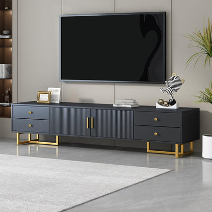 Modern TV Stand with Drawers for Tvs up to 75'', Media Console Storage Cabinet Entertainment Center Furniture for Living Room Bedroom, Gold Metal Legs, 70.9-Inch, Black