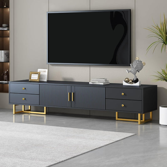 Modern TV Stand with Drawers for Tvs up to 75'', Media Console Storage Cabinet Entertainment Center Furniture for Living Room Bedroom, Gold Metal Legs, 70.9-Inch, Black