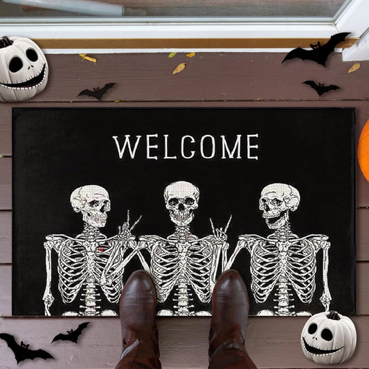 Halloween Skull Door Mat,15.74"× 27.55" Funny Skull Welcome Mat, Doormats for Indoors and Outdoors, Scary Fun Decorations for Halloween