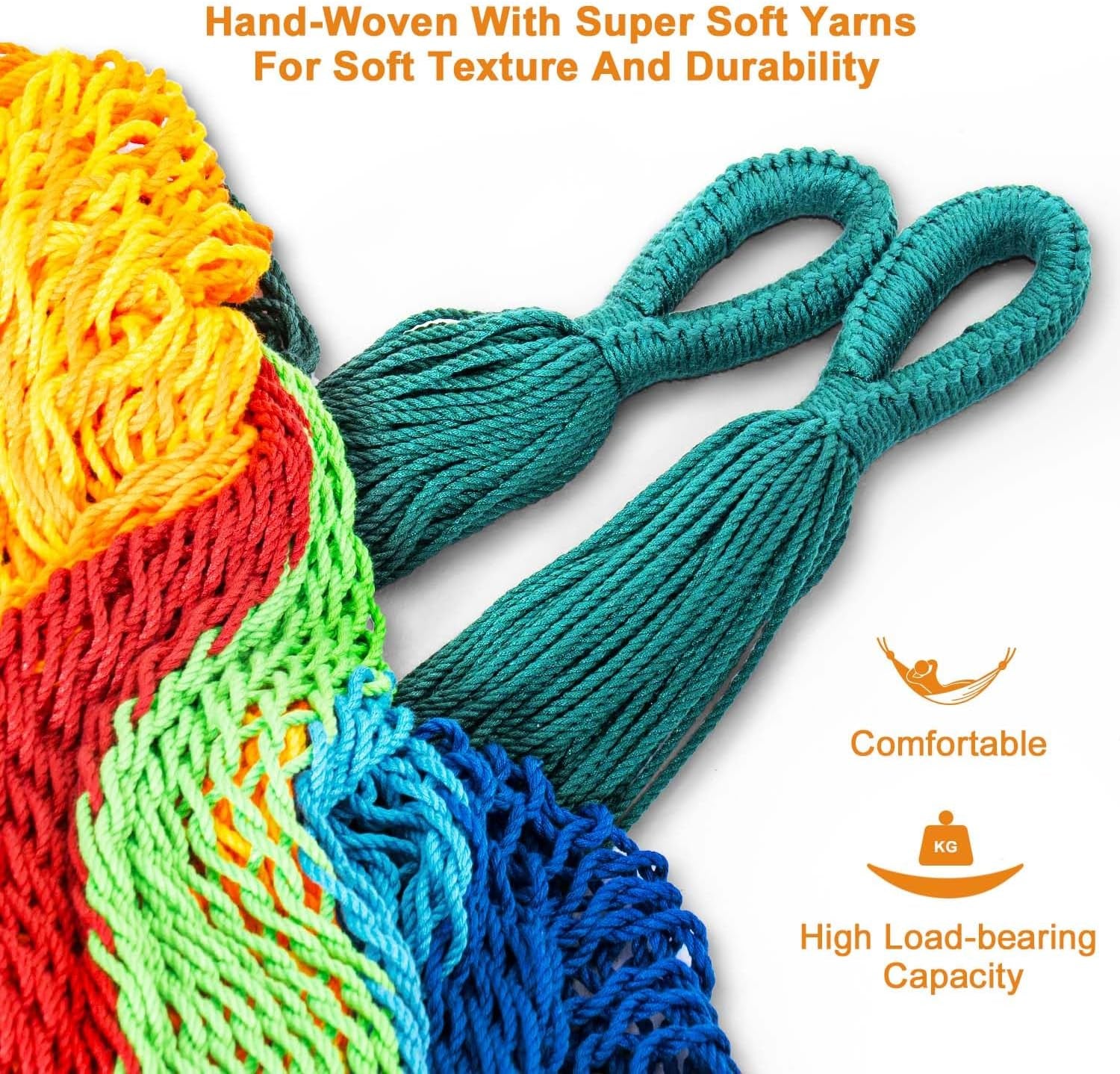 Handwoven Mayan Hammock, 10.5 FT Soft Rope Double Hammocks, Portable Outdoor Hammock with Carry Bag, 2 Straps & Carabiners for Patio Outside, 550 Lbs Weight Capacity, Multi Color