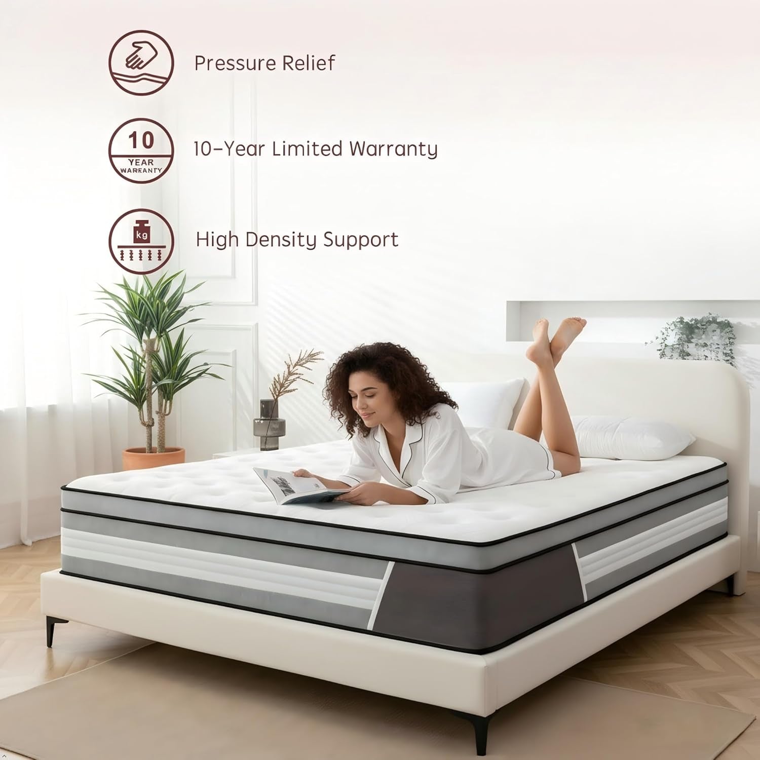 Full Size Mattress 10 Inch, Full Mattresses in a Box Hybrid, Medium Firm Feel Memory Foam and Individual Pocket Springs, Motion Isolation, Breathable, Certipur-Us, Upgrade