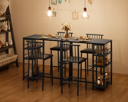 Dining Table Set for 2 with 3 Storage Shelves, Kitchen Table and Chairs for 2 with Pu Cushion Chairs & Thick Wood Top, 3 Piece Dining Table Set for Small Space, Apartment - Black