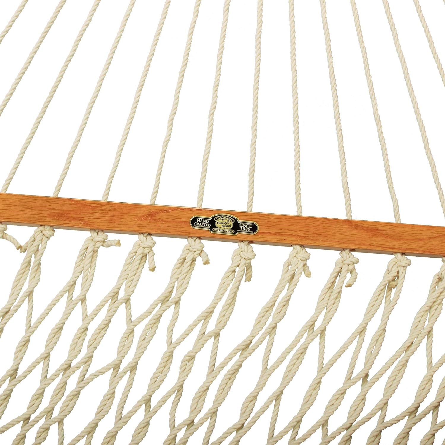 Single Oatmeal Duracord Rope Hammock – 12 Ft. X 50 In., 1-Person, 450 Lb Capacity, Oak Spreader Bar, Zinc-Plated Hardware, Handcrafted in the USA