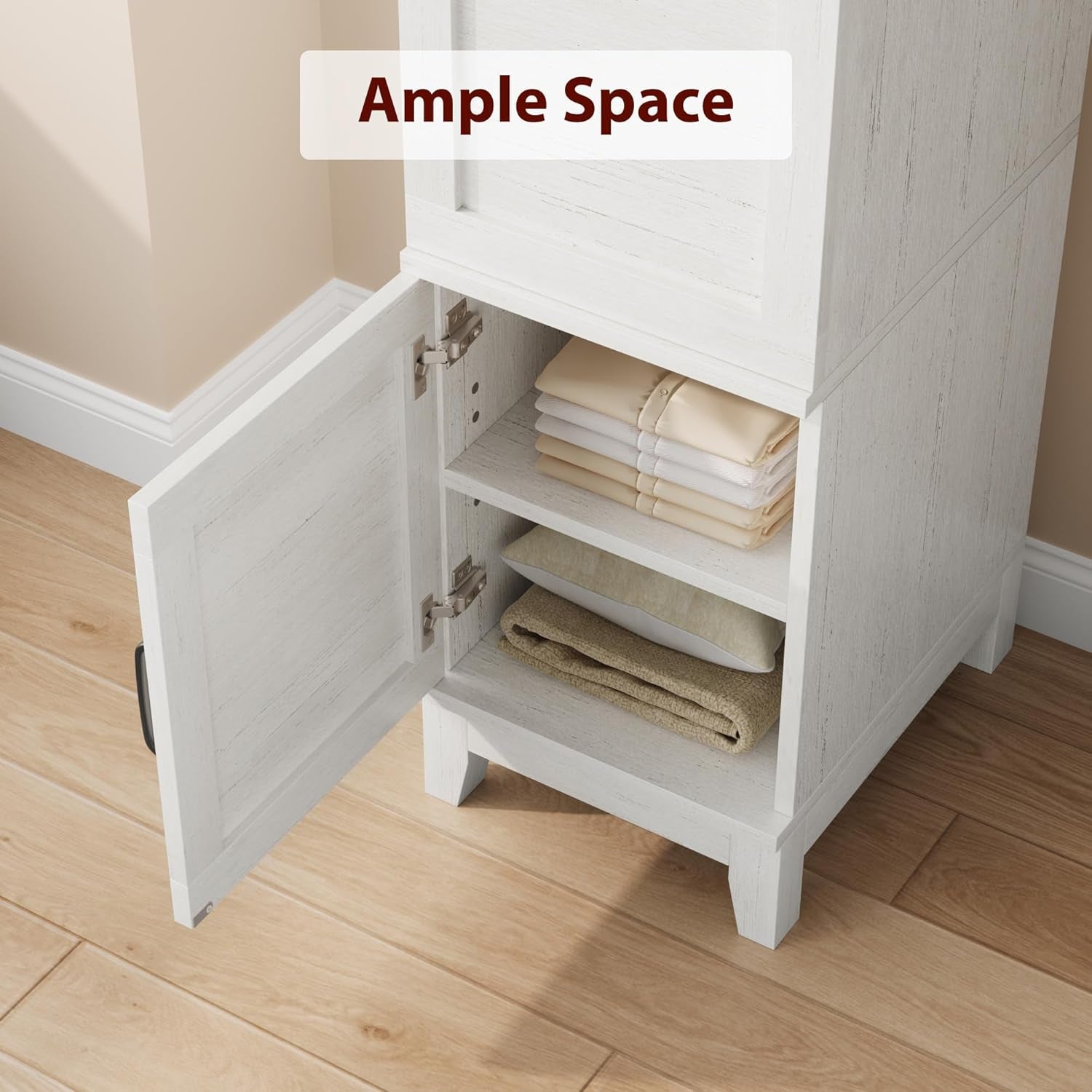 Armoire Wardrobe Closet with 2 Doors,72" Wooden Wardrobe Cabinet with Hanging Rod, Narrow Tall Clothing Armoire Cabinet with 18 Adjustable Shelves for Bedroom, Clothes, Rustic White