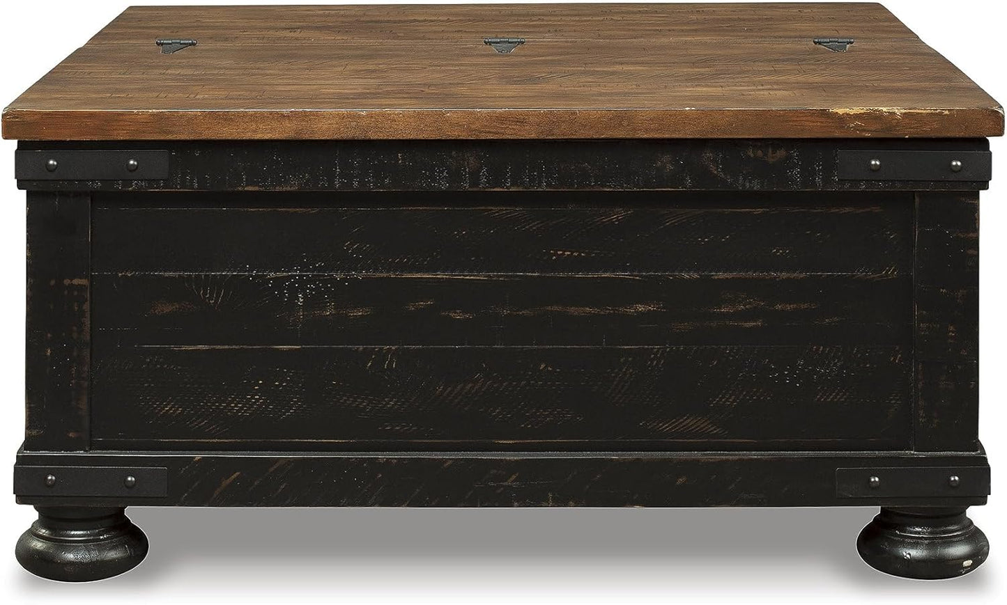 Valebeck Lift Top Coffee Table, Storage, Split-Top Design, Wood, 36" W X 36" D X 18" H, 2-Tone Distressed Brown & Black Finish