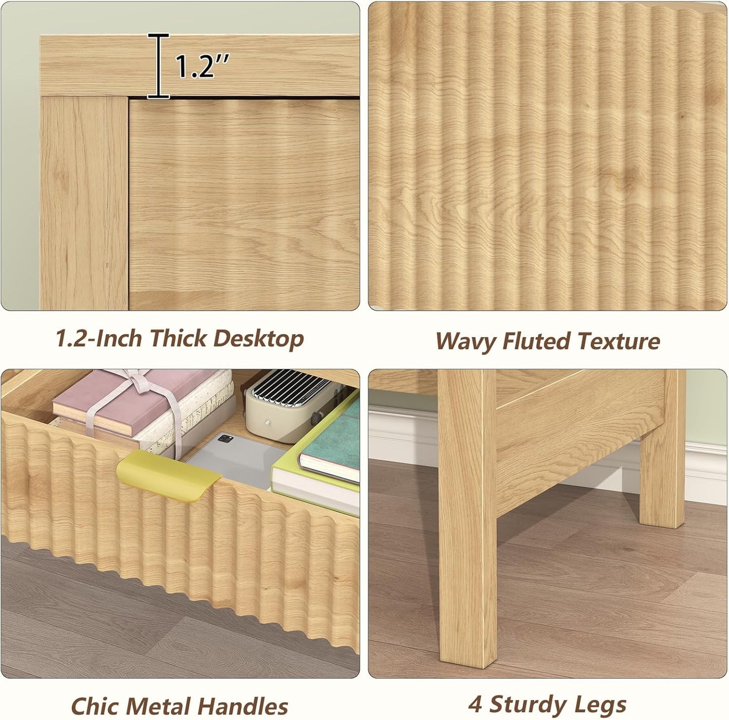 Fluted Computer Desk with 2 Drawers, 39 Inch Small Computer Desk with Storage, Compact Writing Study Desk for Small Spaces