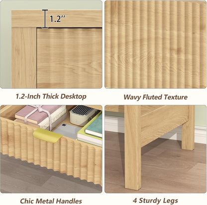 Fluted Computer Desk with 2 Drawers, 39 Inch Small Computer Desk with Storage, Compact Writing Study Desk for Small Spaces
