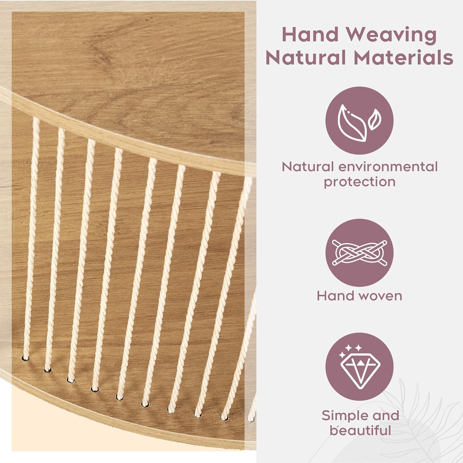 Natural Fiber Rope Coffee Table Set of 3 for Living Room, round Rattan Coffee Table and Two End Tables, Boho 2 Tier Modern Side Table with Metal Frame for Apartment Office (Natural)