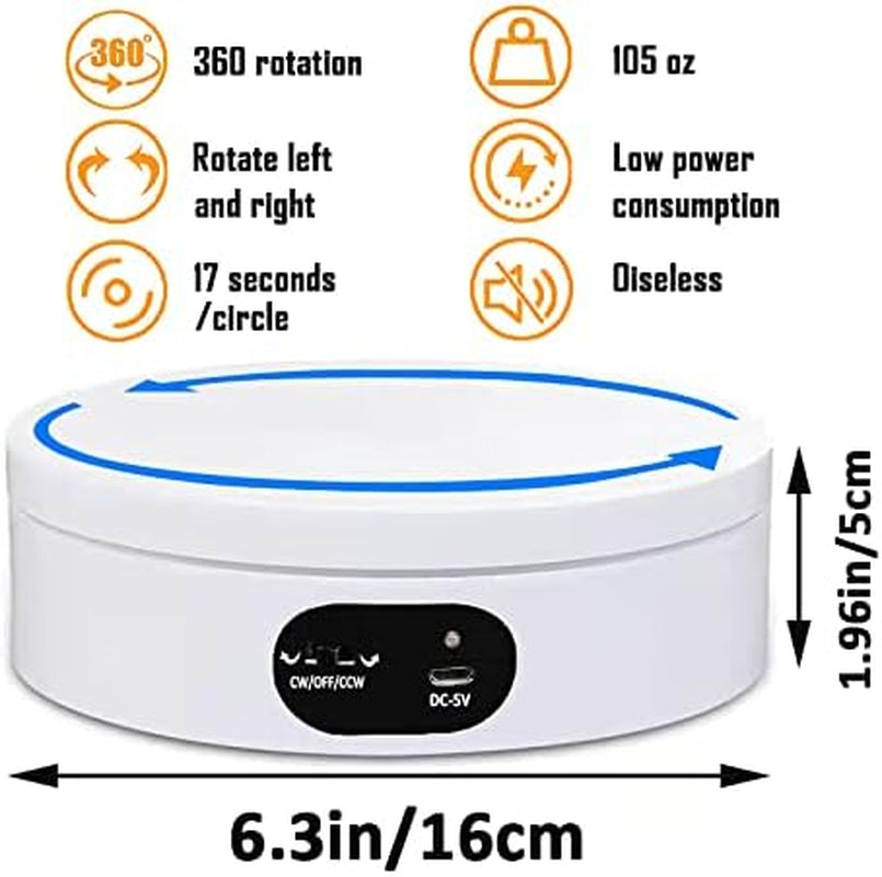 Electric Rotating Display Stand 360°Automatic Mute Photography Rotating Turntable Stand,Cup Display Turner Stand, Rotating Base for Glitter Tumblers Making Supplies Spinner, Record Video 16CM