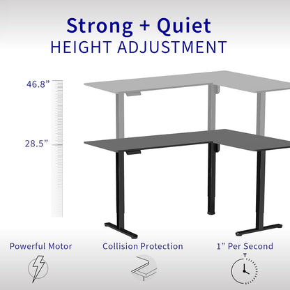 Corner Standing Desk, 75 X 63 Inch Reversible L-Shaped Workstation, Electric Height Adjustment, Home, Office, and Reception Rooms, Black Table Top Black Frame, DESK-E3CTB-75