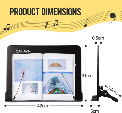 Desktop Sheet Music Stand Metal Angle Adjustable Tabletop Book Reading Cookbook Tablet Holder Stand Tray and Page Paper Clip CY0214