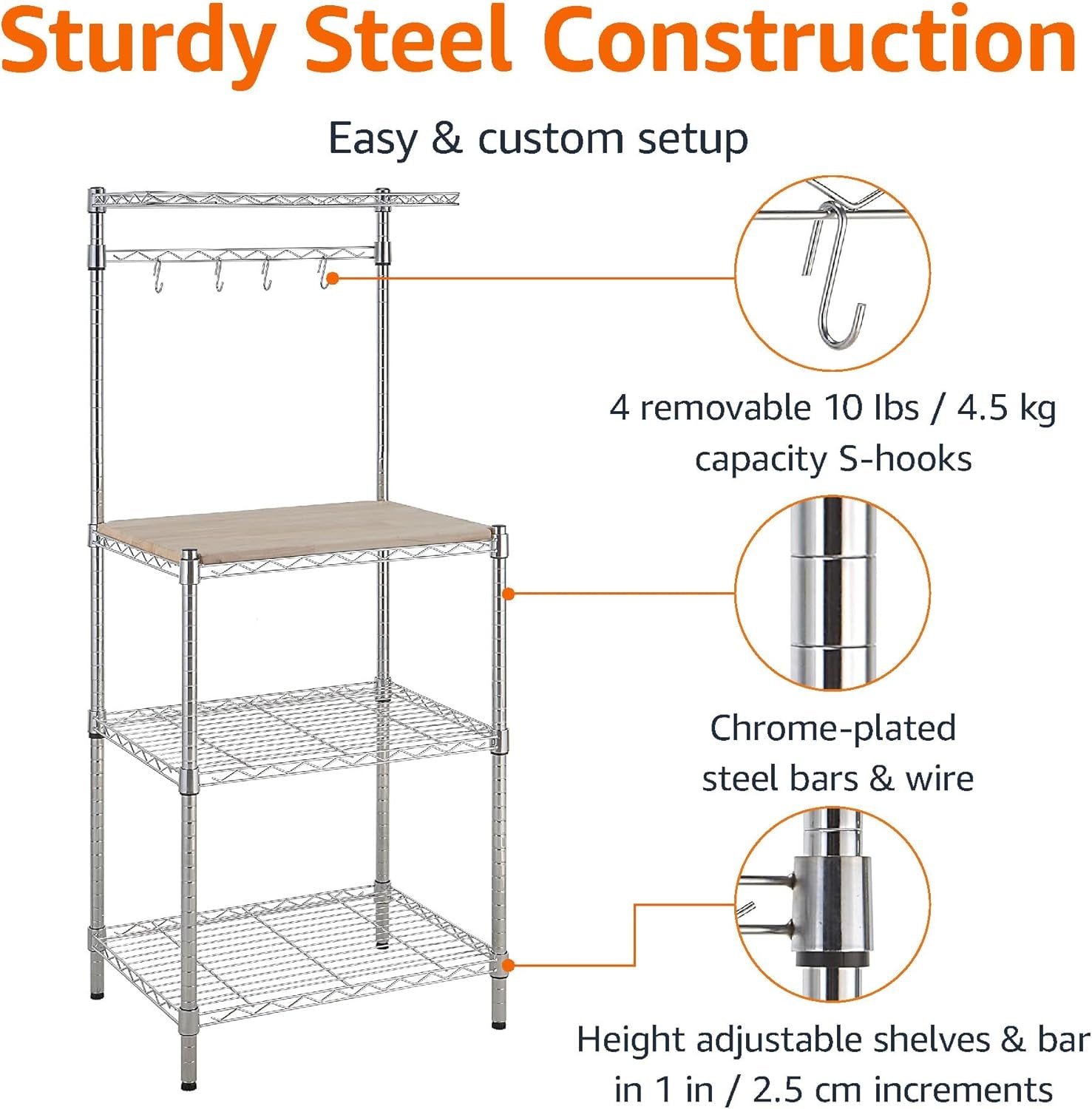Kitchen Storage Baker'S Rack with Removable Top, Chrome/Beige, 18"D X 24" W X 59"H