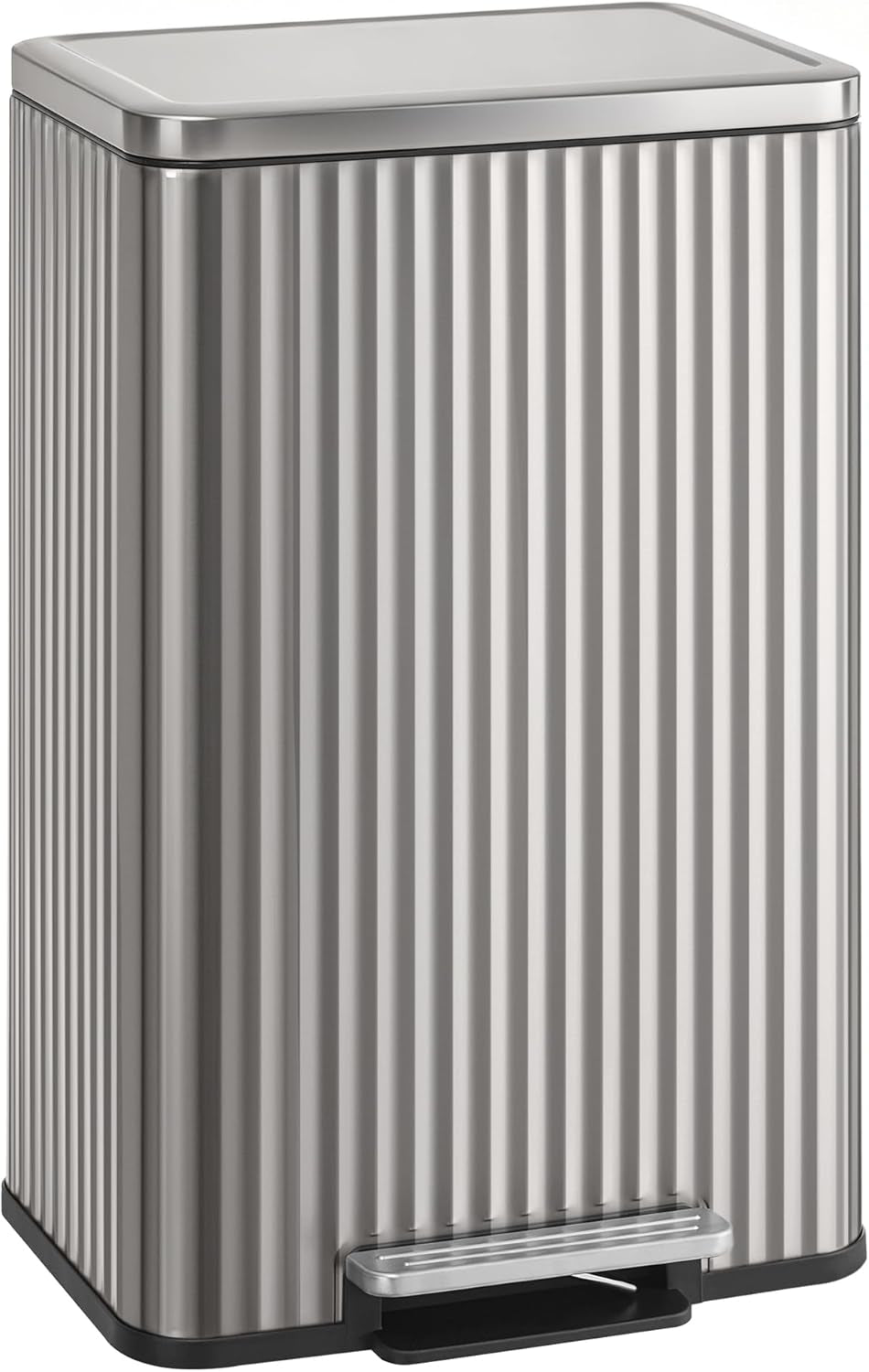 Trash Can, 13 Gallon (50 L) Garbage Can for Kitchen, with Lid, Pedal, and Removable Inner Bucket, Soft Close, Stainless Steel, 15 Trash Bags (Code K) Included, Metallic Silver ULTB586EZ01