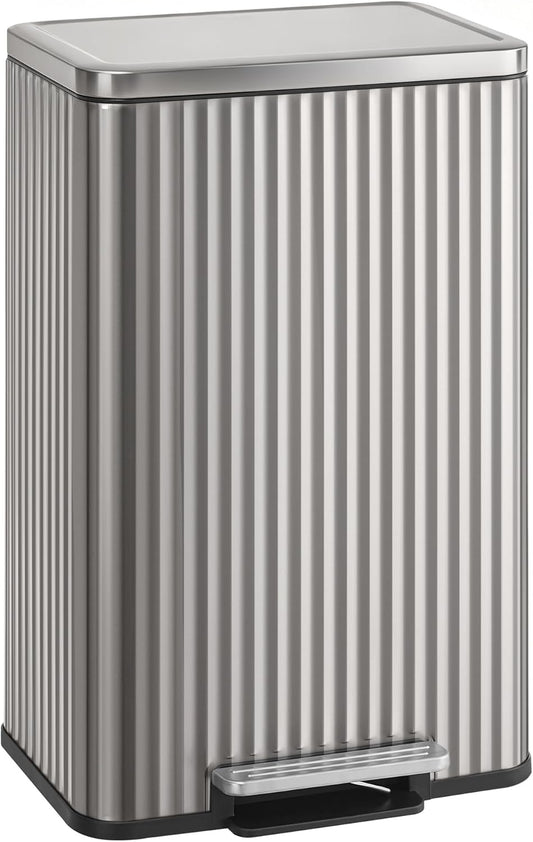 Trash Can, 13 Gallon (50 L) Garbage Can for Kitchen, with Lid, Pedal, and Removable Inner Bucket, Soft Close, Stainless Steel, 15 Trash Bags (Code K) Included, Metallic Silver ULTB586EZ01