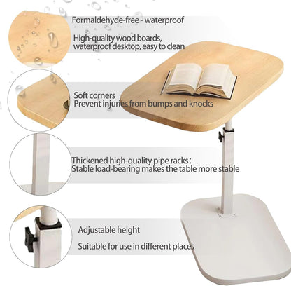 Pedestal Adjustable C Table for Small Spaces，C Shaped End Table Desktop Can Turn 360° and the Height of the Sofa Small TV Tray Table Can Be Adjusted for Couch