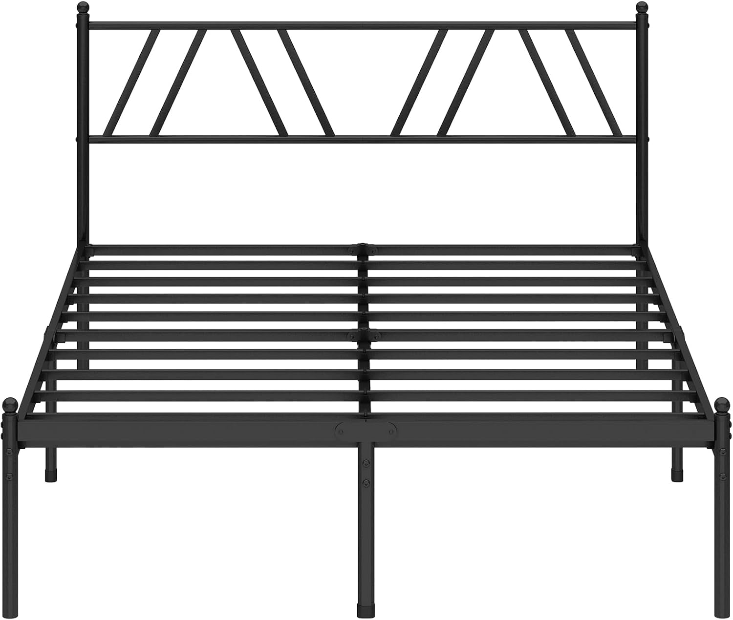 Metal Platform Bed Frame with Headboard, 14 Inches Queen Bed, No Box Spring Needed, Steel Slat Support, Black, Easy Assembly
