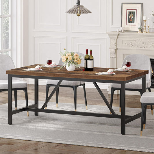 70.8" Large Kitchen Dining Room Table for 6-8 People, Rustic Brown Farmhouse Industrial Wood Style Rectangle Apartment Dinning Room Dinette Tables for Eating Dinner
