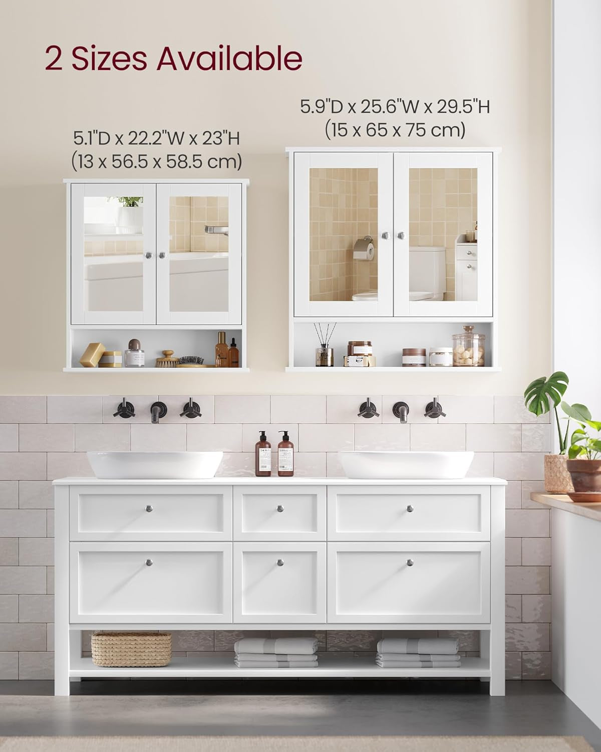 Bathroom Cabinet with Mirror, Wall Cabinet with 2 Mirrored Doors, Adjustable Shelf, Open Compartment, Wall-Mounted, 5.1 X 22.2 X 23 Inches, Sage Green ULHC002C02