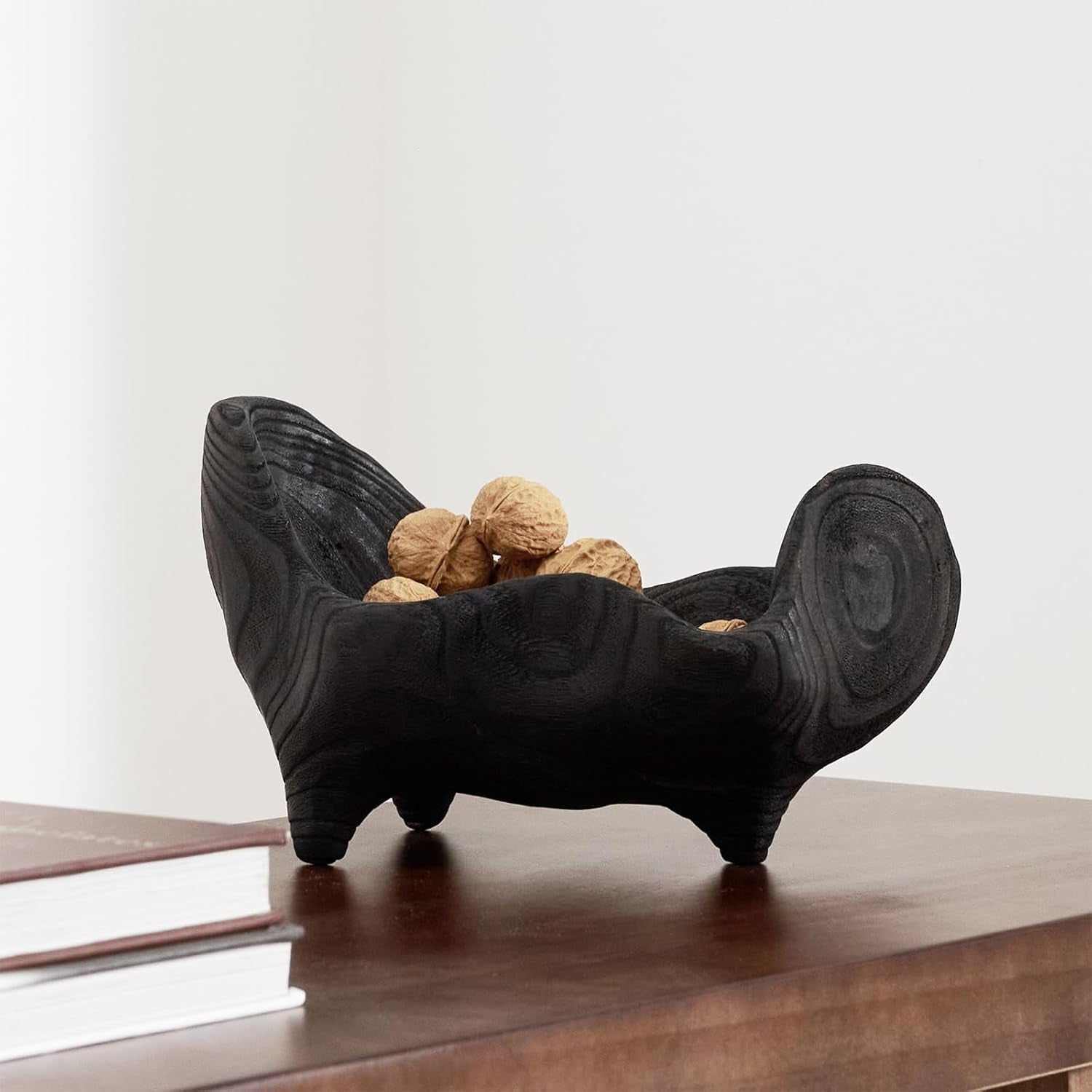 Oak Wood Black Decorative Bowl-9.25X5.51 Inch Small Bowl for Entryway Key, Fruit, Candy with Feet, Boho Farmhouse Home Decor for Dining Room, Coffee Table Centerpiece
