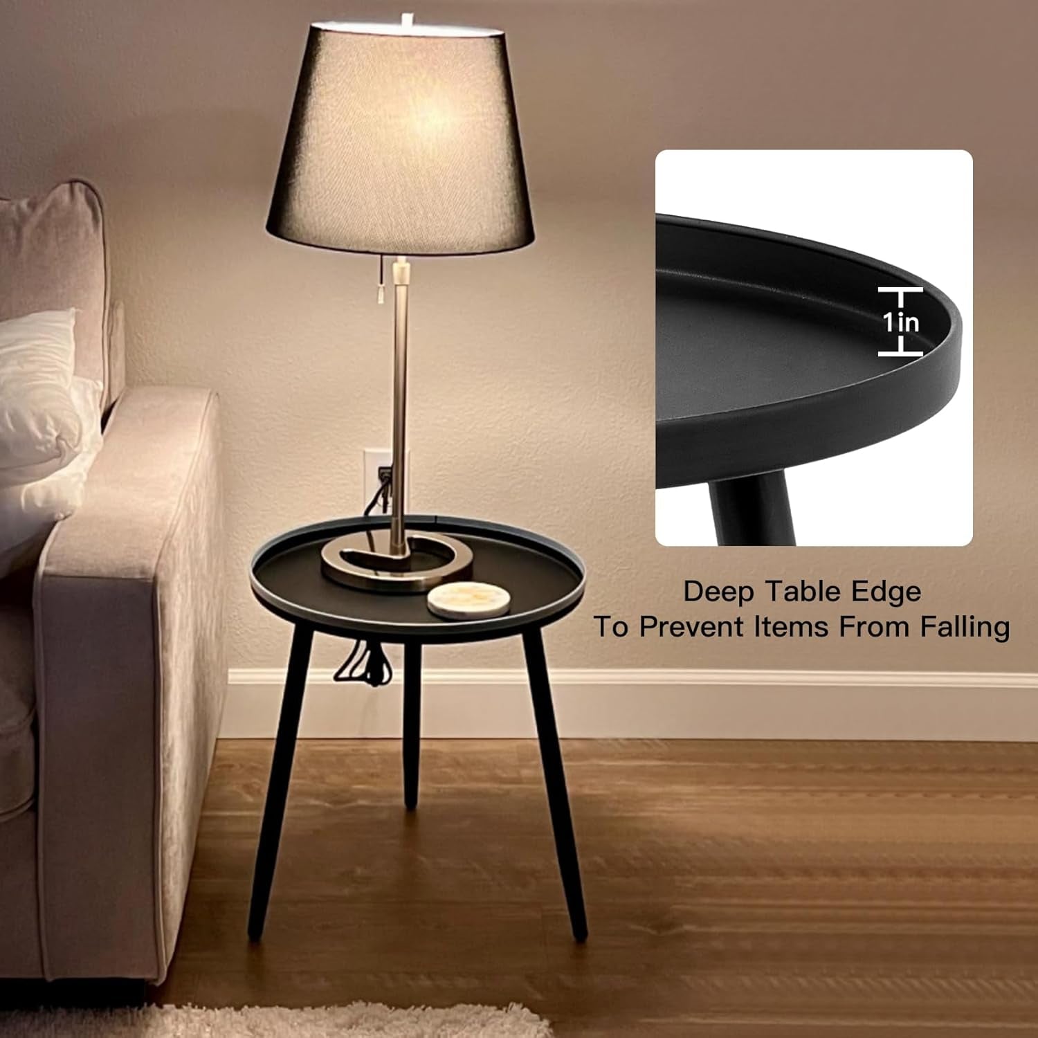 Decent End/Side Tables - Small round Accent Table, Metal Black Narrow Night Stands with 3 Legs, Ideal for Any Room-Side Tables Living Room, Bedroom, Tall Plant Stand Balcony, Indoor & Outdoor