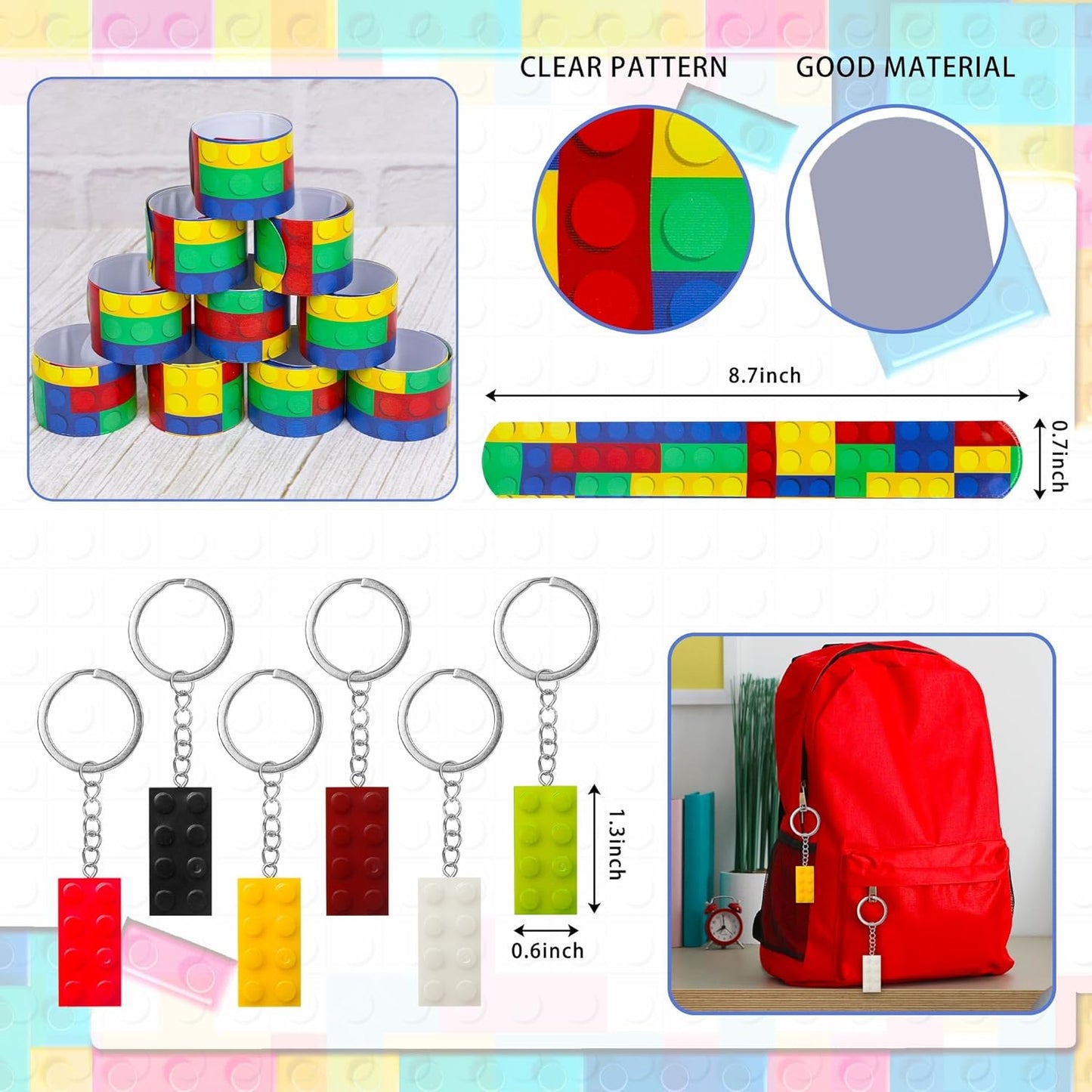 146 Pack Building Blocks Party Favor, Building Blocks Party Supplies Tote Bag Notebook Bracelet Keychain Stamps Stickers for Birthday Party Decoration Gifts Class Reward
