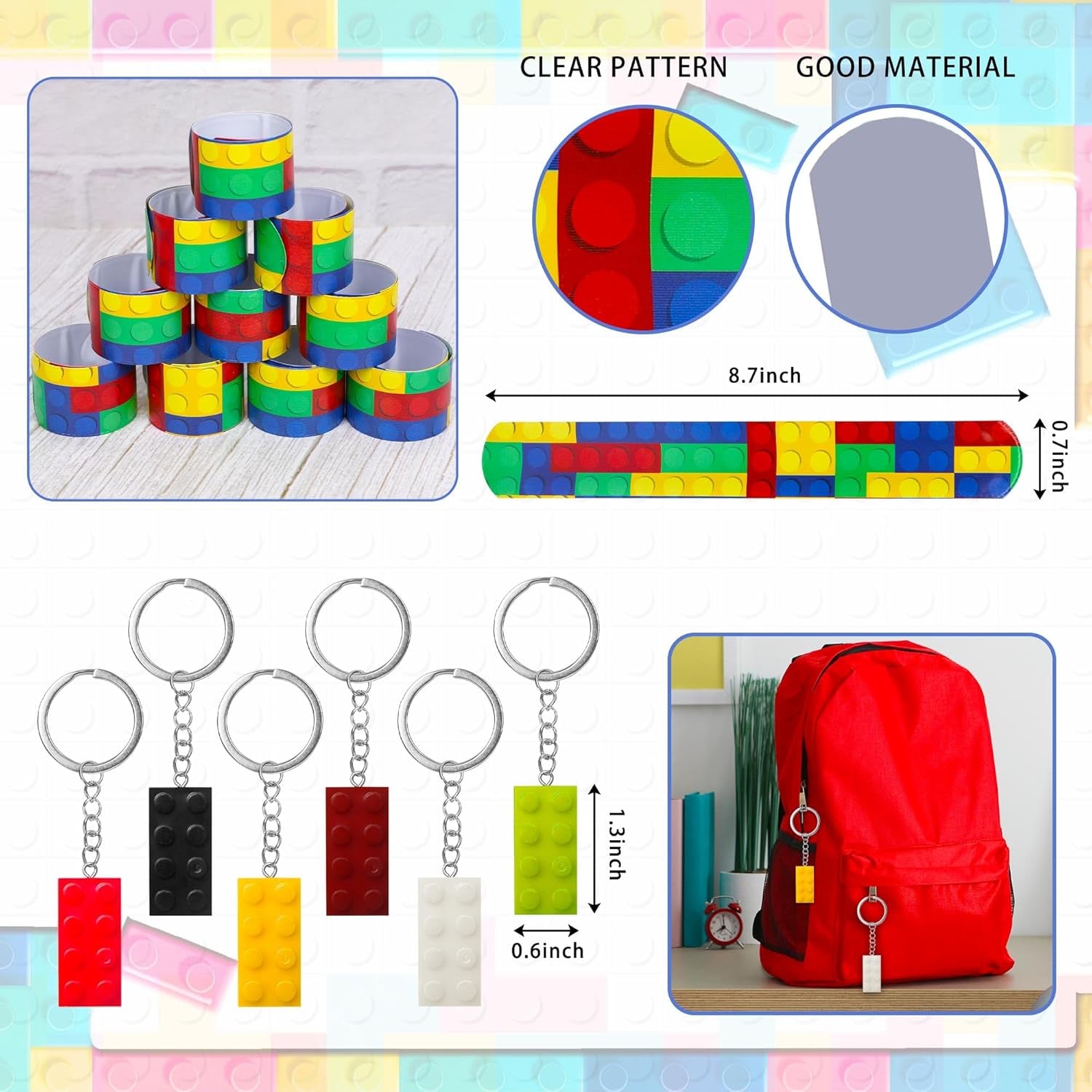 146 Pack Building Blocks Party Favor, Building Blocks Party Supplies Tote Bag Notebook Bracelet Keychain Stamps Stickers for Birthday Party Decoration Gifts Class Reward