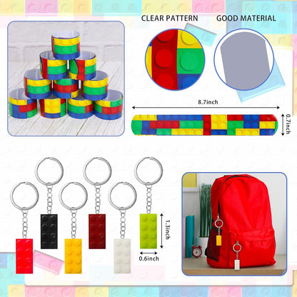 146 Pack Building Blocks Party Favor, Building Blocks Party Supplies Tote Bag Notebook Bracelet Keychain Stamps Stickers for Birthday Party Decoration Gifts Class Reward