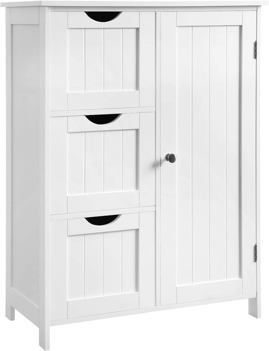 Bathroom Floor Storage Cabinet, Freestanding Bathroom Storage Unit with 3 Drawers, 1 Adjustable Shelf, 11.8 X 23.6 X 31.5 Inches, White UBBC49WT