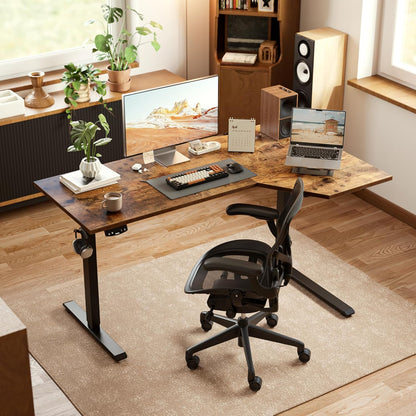 Electric Standing Desk, Height Adjustable Desk, 55 X 32 Inch Sit Stand up for Work Office Home, L Shaped Ergonomic Rising Computer Table with Memory Preset, Rustic Brown