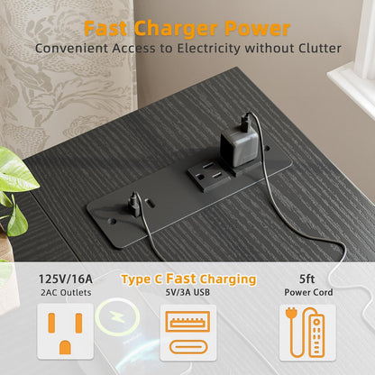 Small L Shaped Computer Gaming Corner Desk with Power Outlets, Reversible Shelves for Study, Writing Table for Home, Office, Bedroom, Living Room, 40 Inches, Black