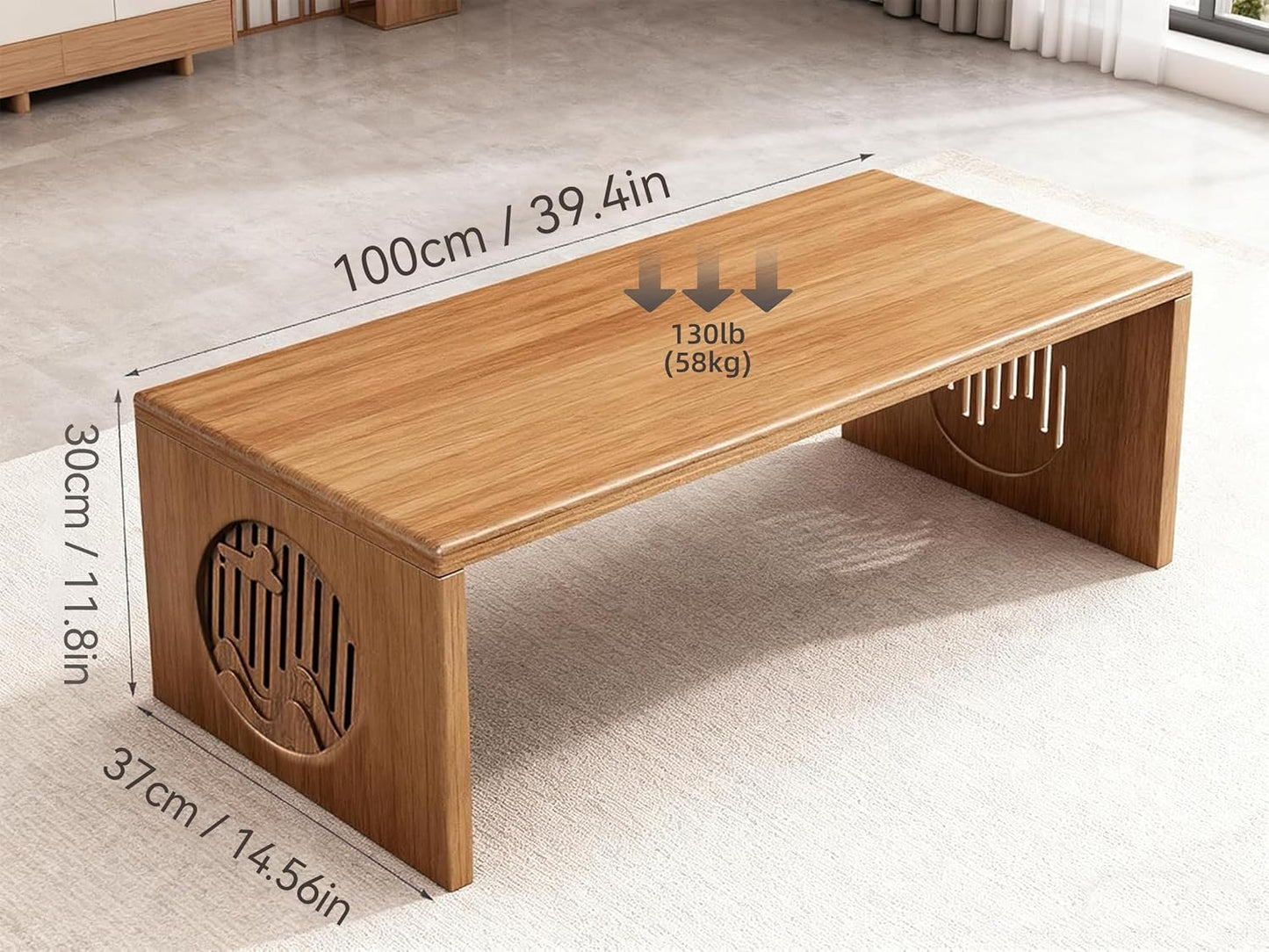 Folding Coffee Table, Foldable Japanese Floor Table No Assembly, Low Coffee Table for Sitting on the Floor, Small Coffee Tables for Living Room Meditation Tea Room Tatami Dining 39.4 Inch