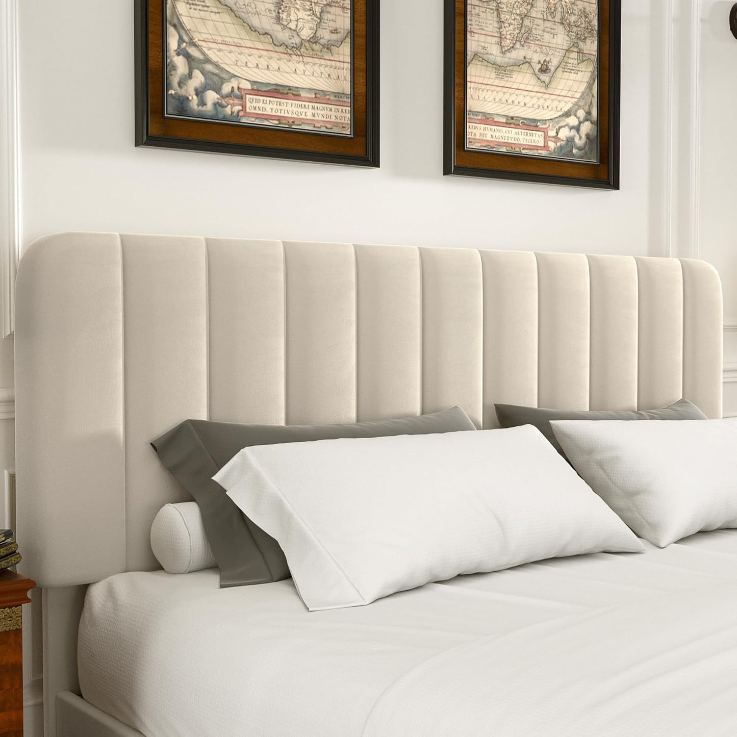 Queen Size Upholstered Bed Frame with 4 Drawers and Headboard, Velvet Platform Storage Bedframe, Wooden Slats Support, No Box Spring Needed, Beige