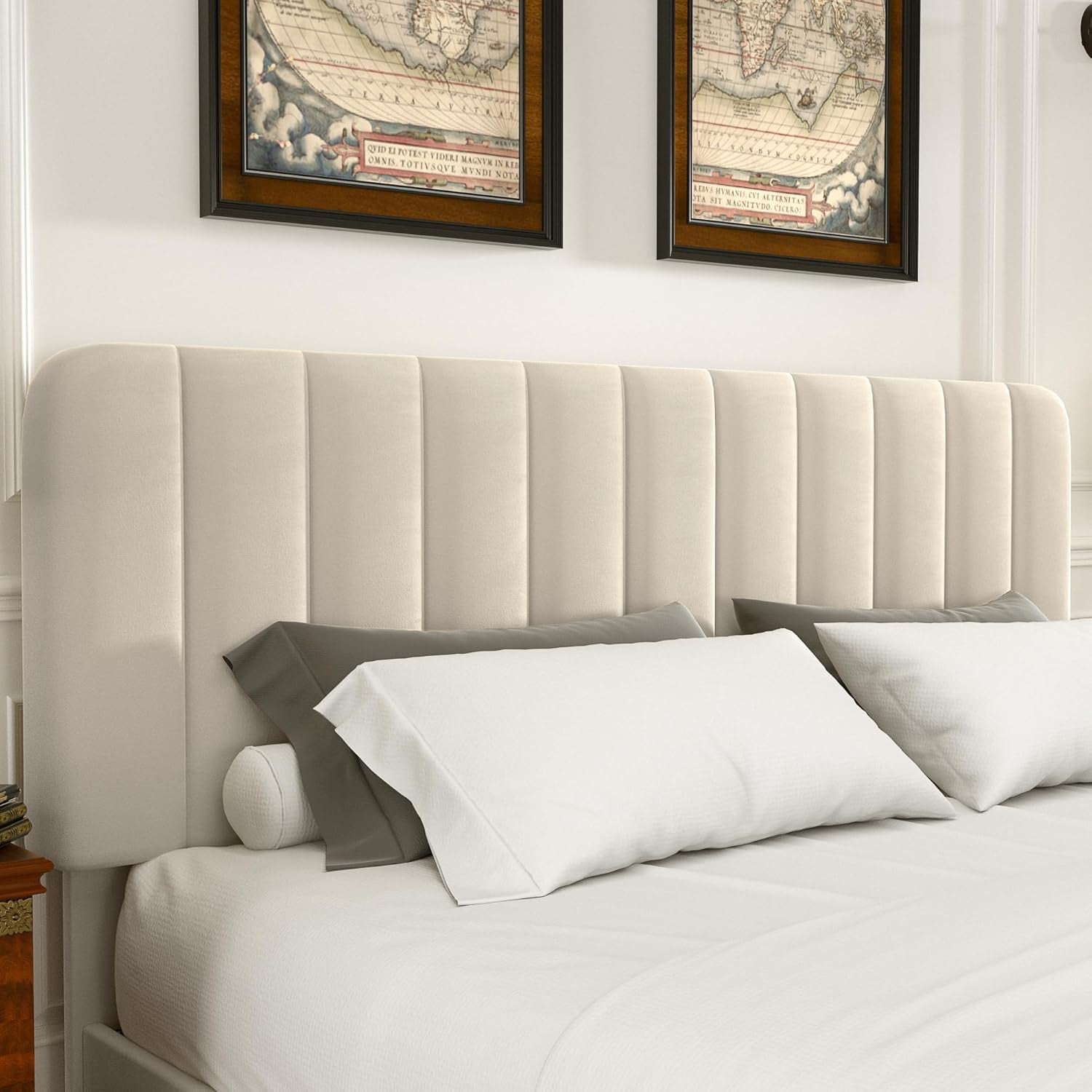 Queen Size Upholstered Bed Frame with 4 Drawers and Headboard, Velvet Platform Storage Bedframe, Wooden Slats Support, No Box Spring Needed, Beige